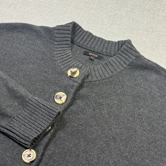 Quince Cardigan Womens Large Gray Crew Neck Button Front 100% Organic Cotton - Picture 1 of 10